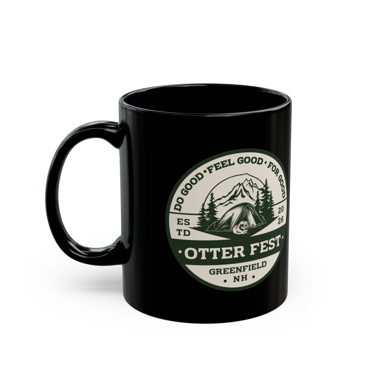 Otter Fest Badge Black Mug | 11oz 15oz, Outdoor Camping Logo