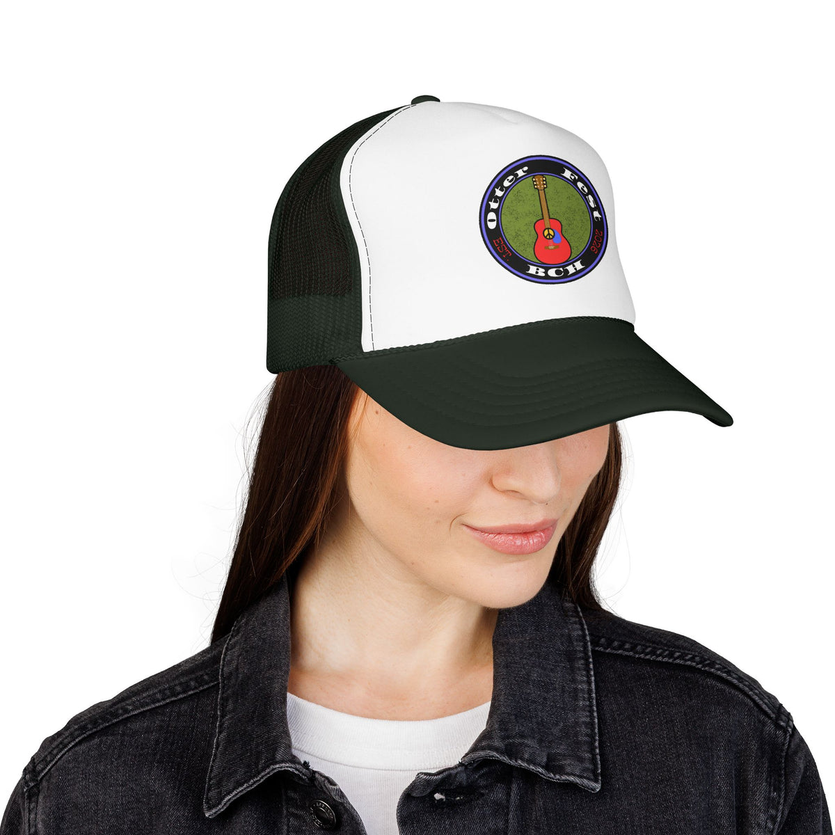 Otter Fest Retro Peace Sign/ Acoustic Guitar Patch Foam Trucker Hat |