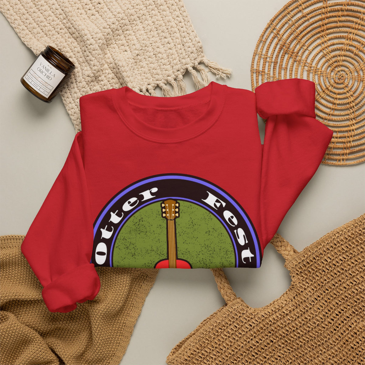 Acoustic Guitar Circle Logo Sweatshirt | Retro Folk Music Graphic