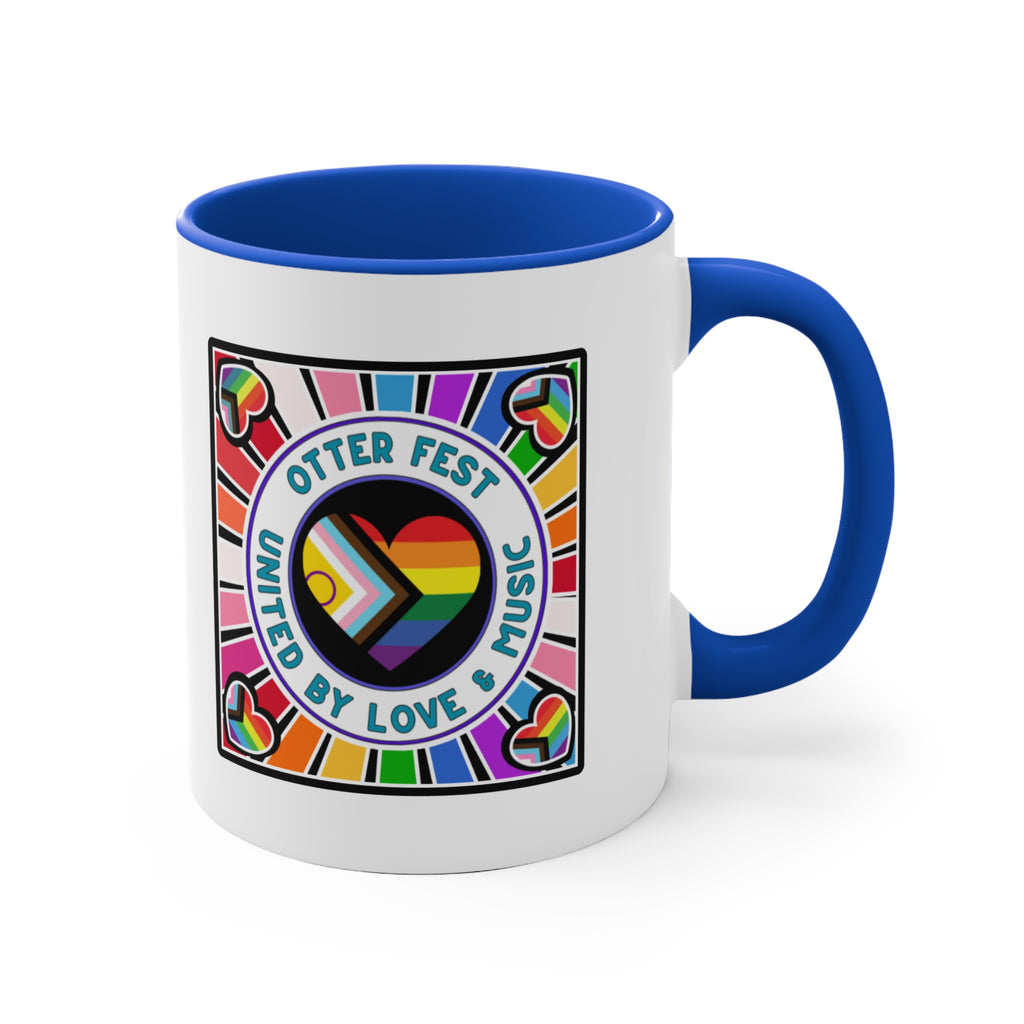 Otter Fest Pride Heart mug | United by Love & Music, Rainbow Accent Mug