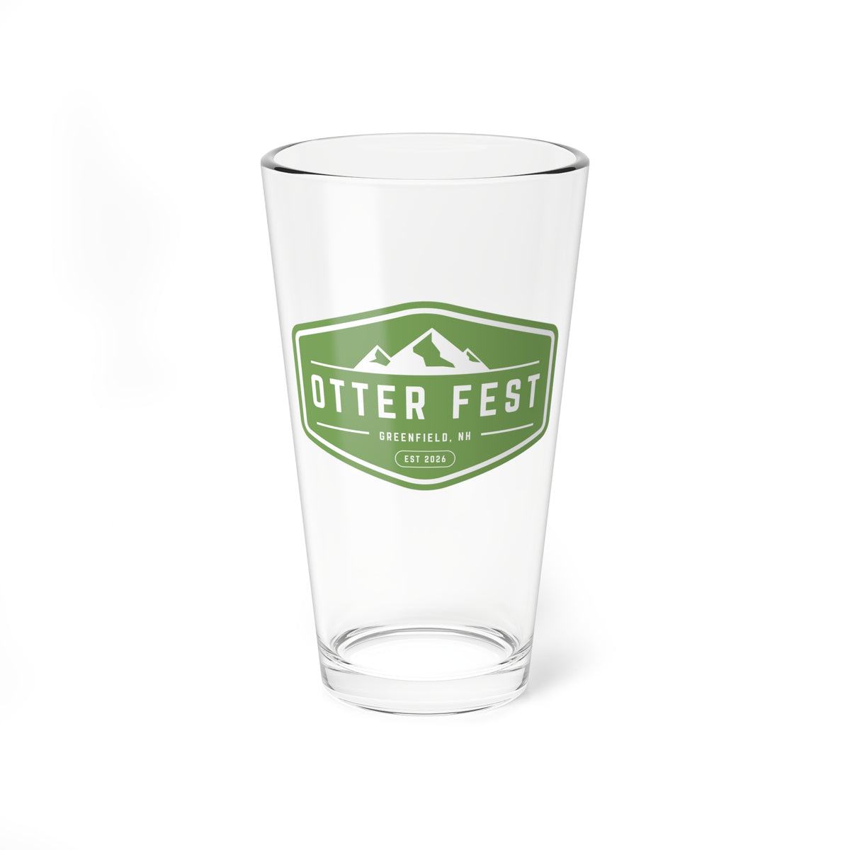 Sage Green Otter Fest Mountain Badge Mixing Glass | 16oz Pint Glass