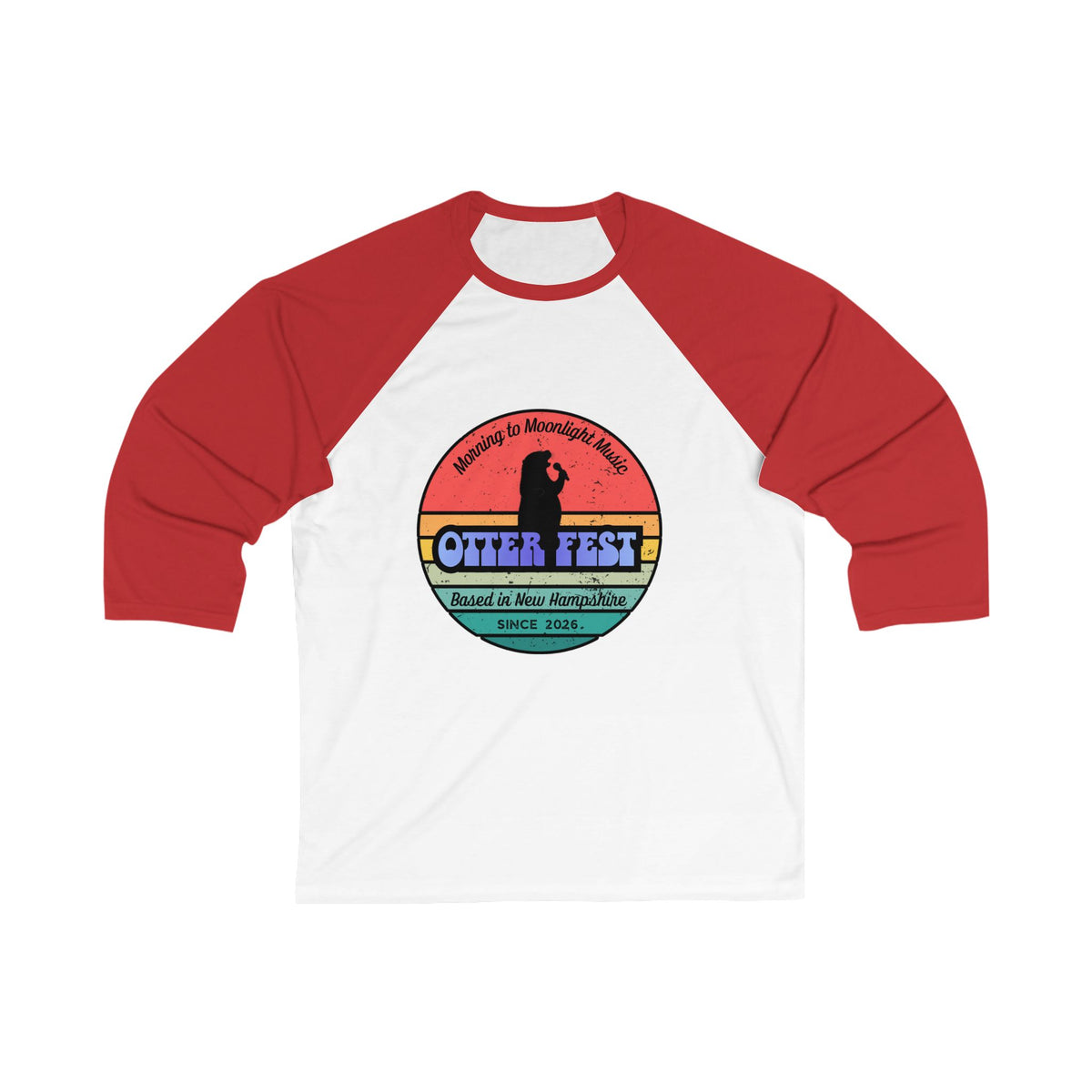 Otter Fest Retro Sunset Stripes Clem takes the Mic Logo Baseball Tee | Otter Fest