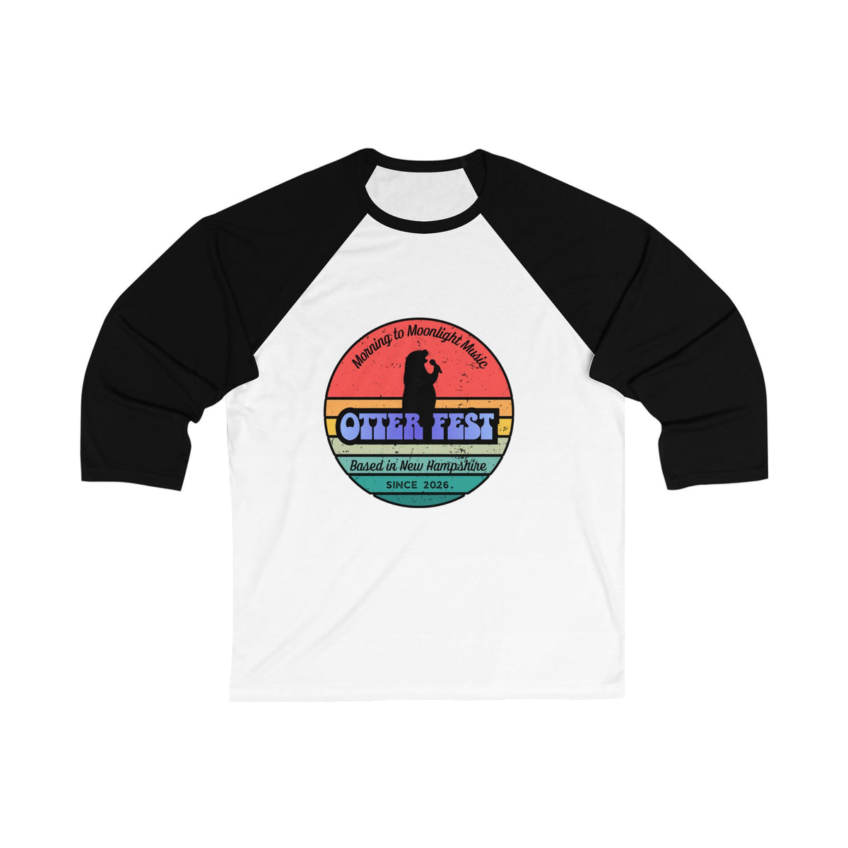 Otter Fest Retro Sunset Stripes Clem takes the Mic Logo Baseball Tee | Otter Fest