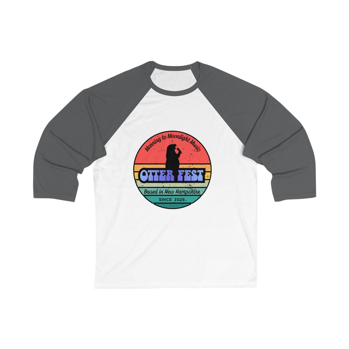 Otter Fest Retro Sunset Stripes Clem takes the Mic Logo Baseball Tee | Otter Fest