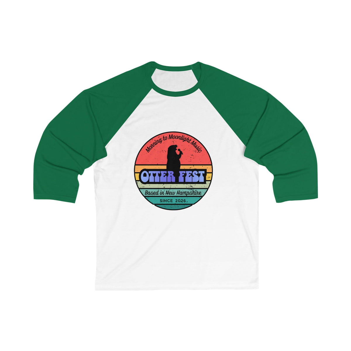 Otter Fest Retro Sunset Stripes Clem takes the Mic Logo Baseball Tee | Otter Fest