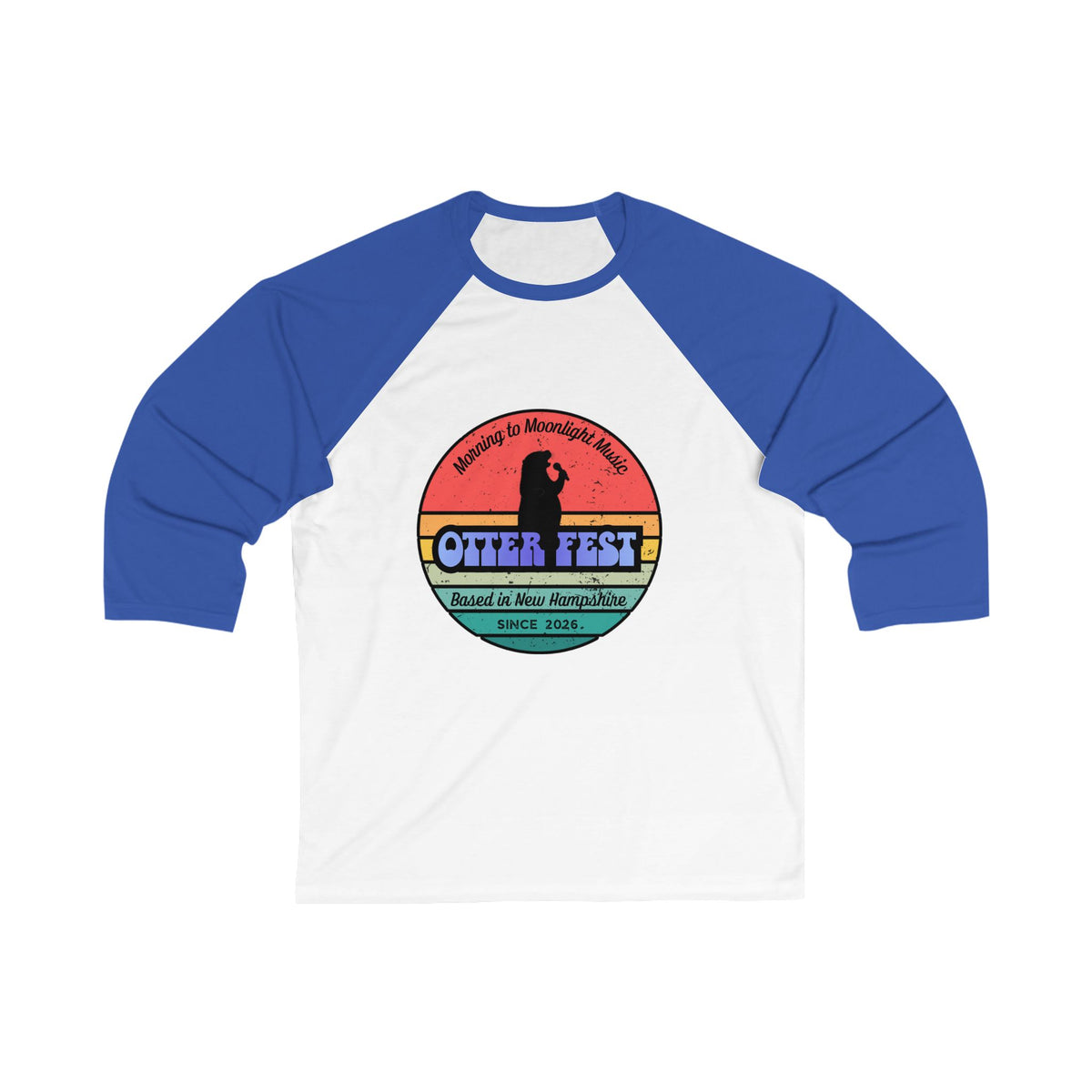 Otter Fest Retro Sunset Stripes Clem takes the Mic Logo Baseball Tee | Otter Fest