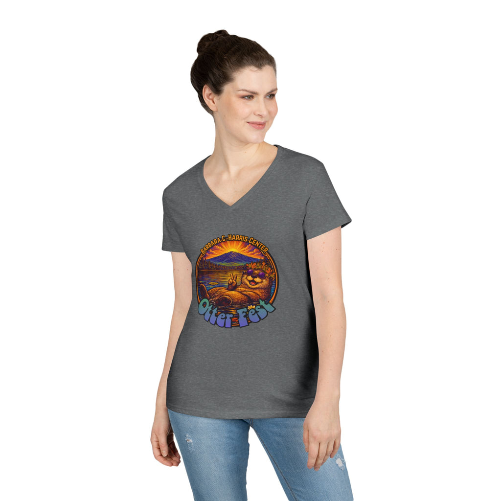 Otter Fest graphic V-Neck T-Shirt | Otter Illustration, Sunset Lake Scene