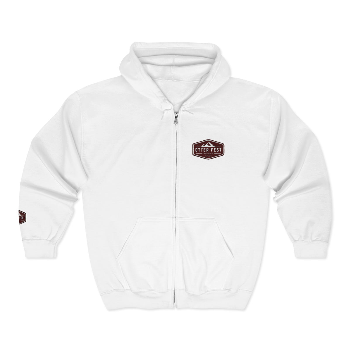 Otter Fest Shield Logo Zip Hoodie | White Full-Zip Sweatshirt