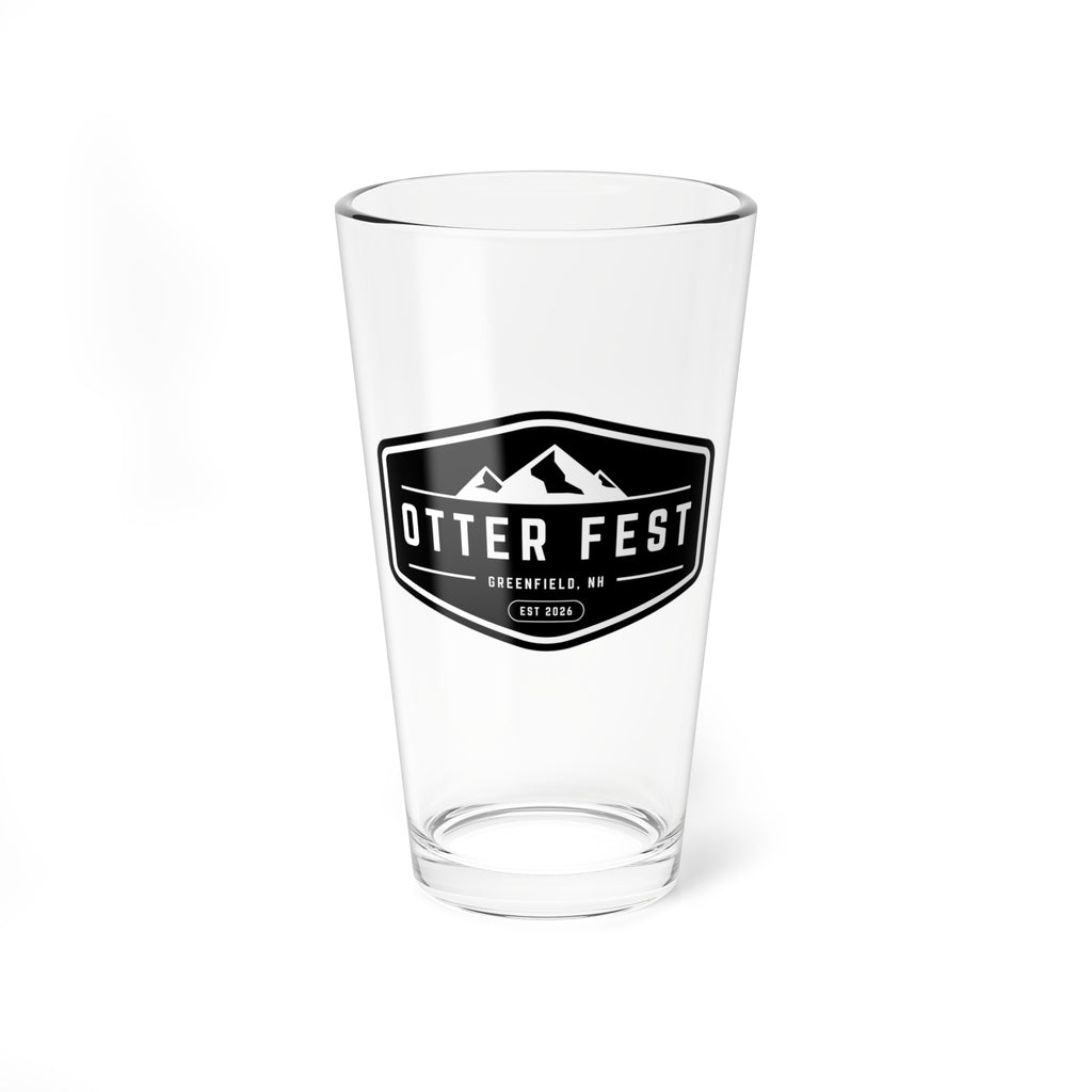 Black Otter Fest Mountain Badge Mixing Glass | 16oz Pint Glass