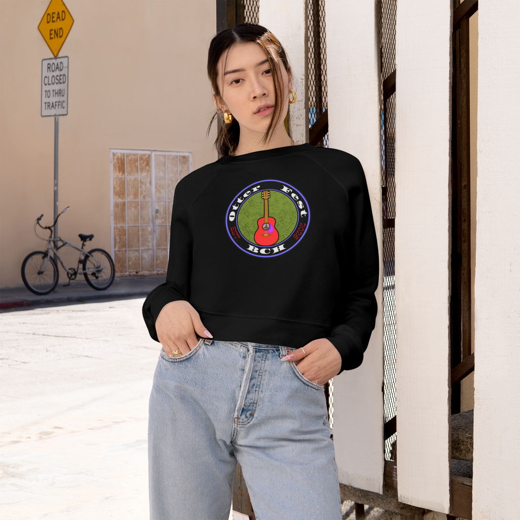 Otter Fest Acoustic Guitar Rose Patch circle design Cropped Pullover | Guitar music motif