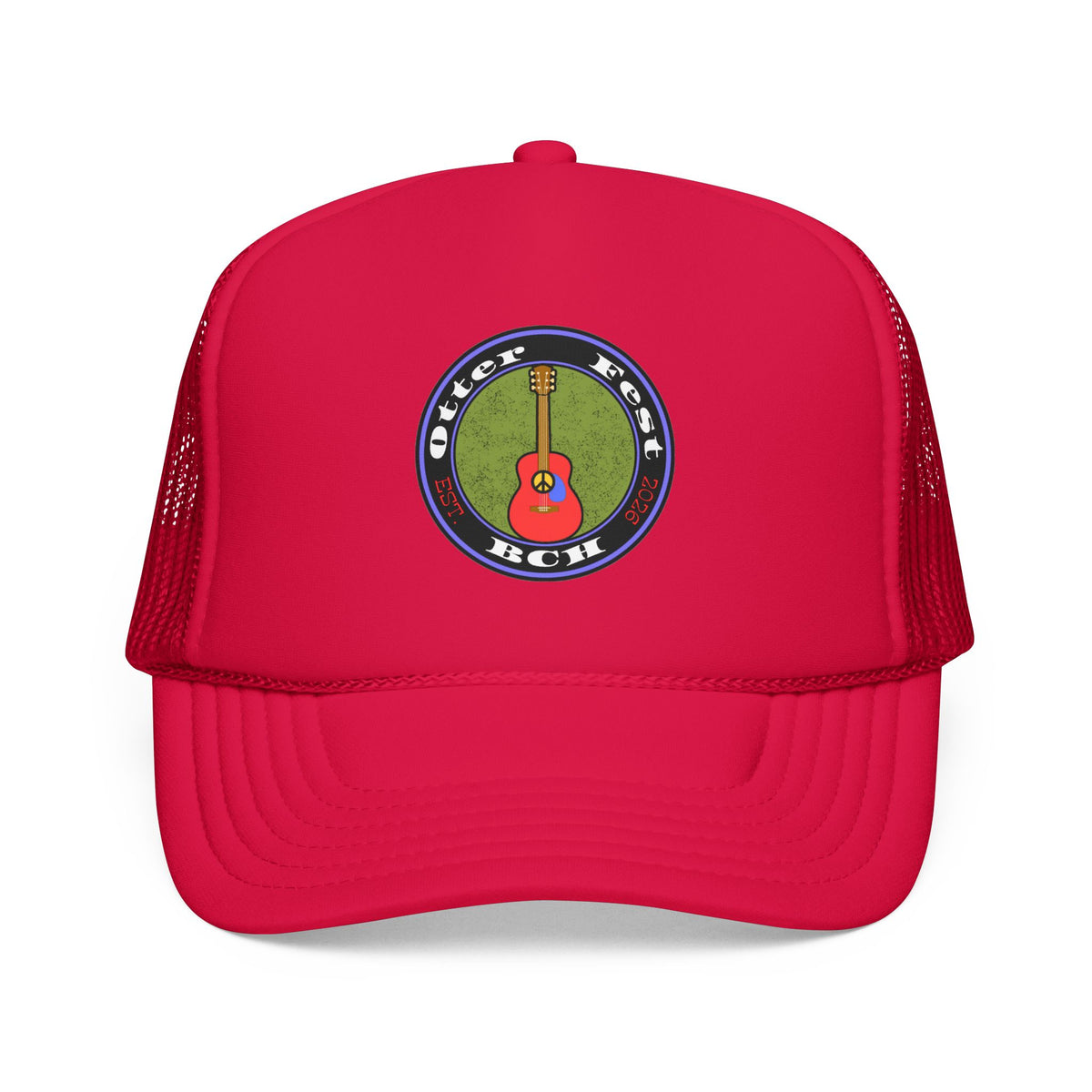 Otter Fest Retro Peace Sign/ Acoustic Guitar Patch Foam Trucker Hat |