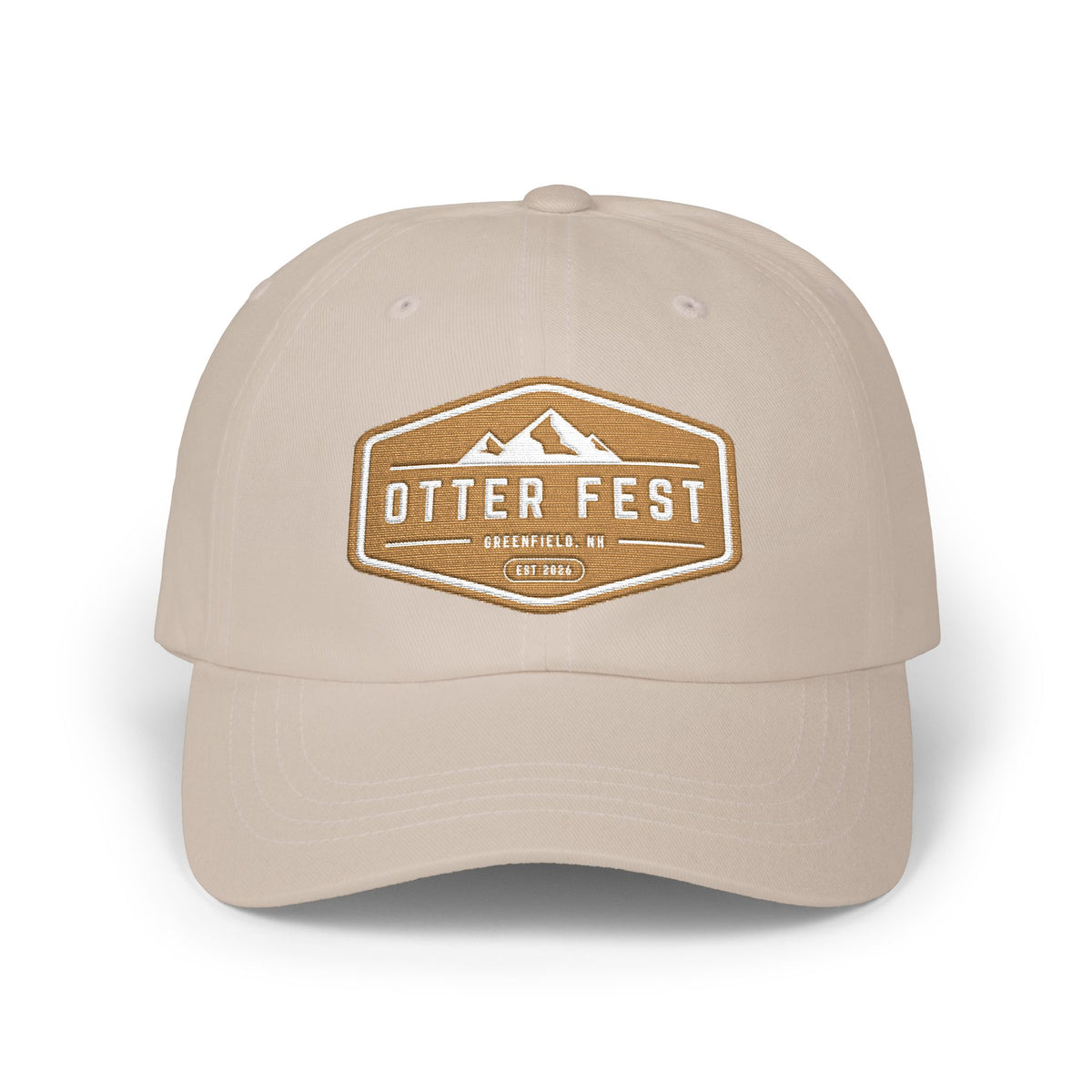 Otter Fest  Golden Mountain Badge Classic Dad Cap | outdoor logo hat