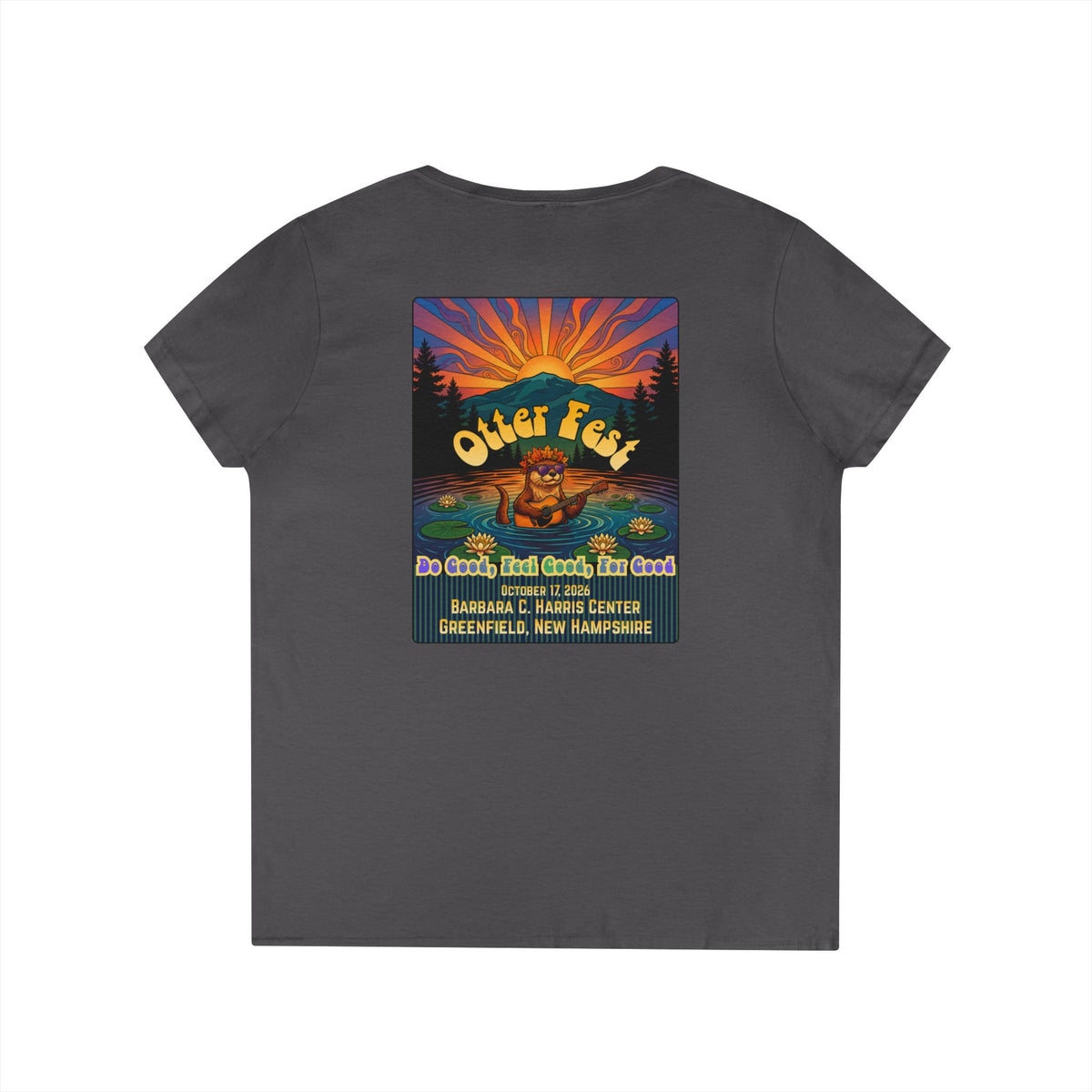Otter Fest graphic V-Neck T-Shirt | Otter Illustration, Sunset Lake Scene