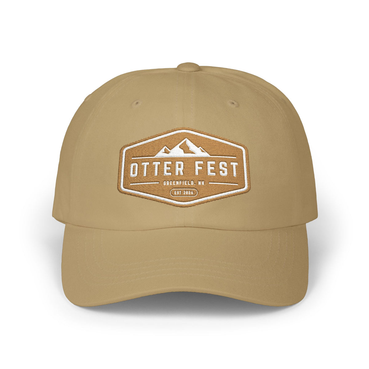 Otter Fest  Golden Mountain Badge Classic Dad Cap | outdoor logo hat