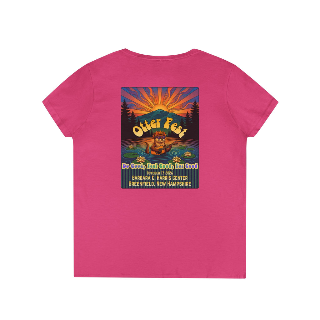 Otter Fest graphic V-Neck T-Shirt | Otter Illustration, Sunset Lake Scene
