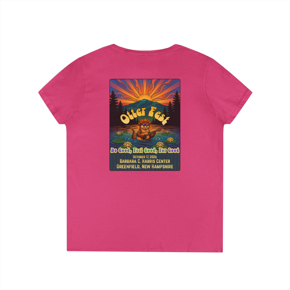 Otter Fest graphic V-Neck T-Shirt | Otter Illustration, Sunset Lake Scene