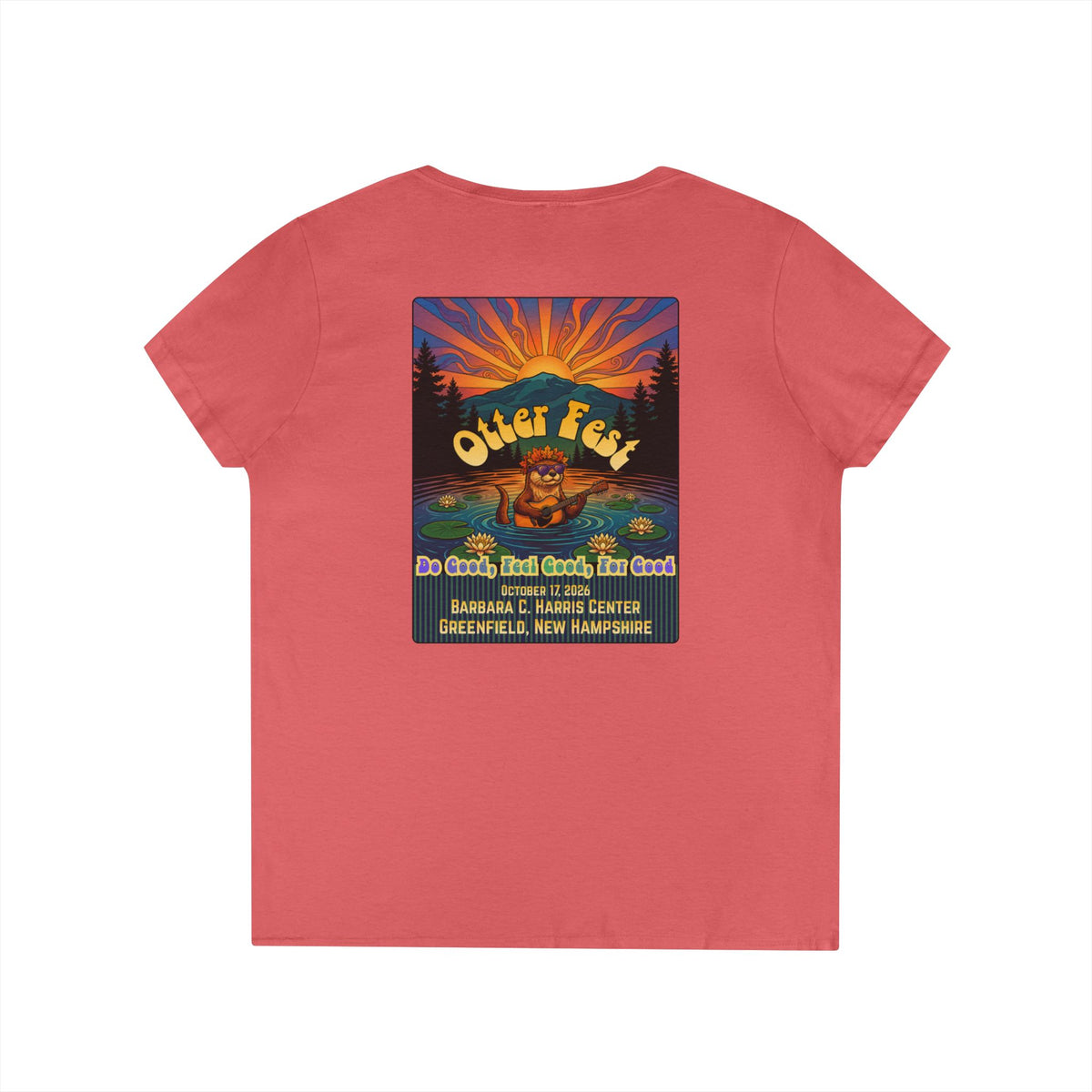 Otter Fest graphic V-Neck T-Shirt | Otter Illustration, Sunset Lake Scene