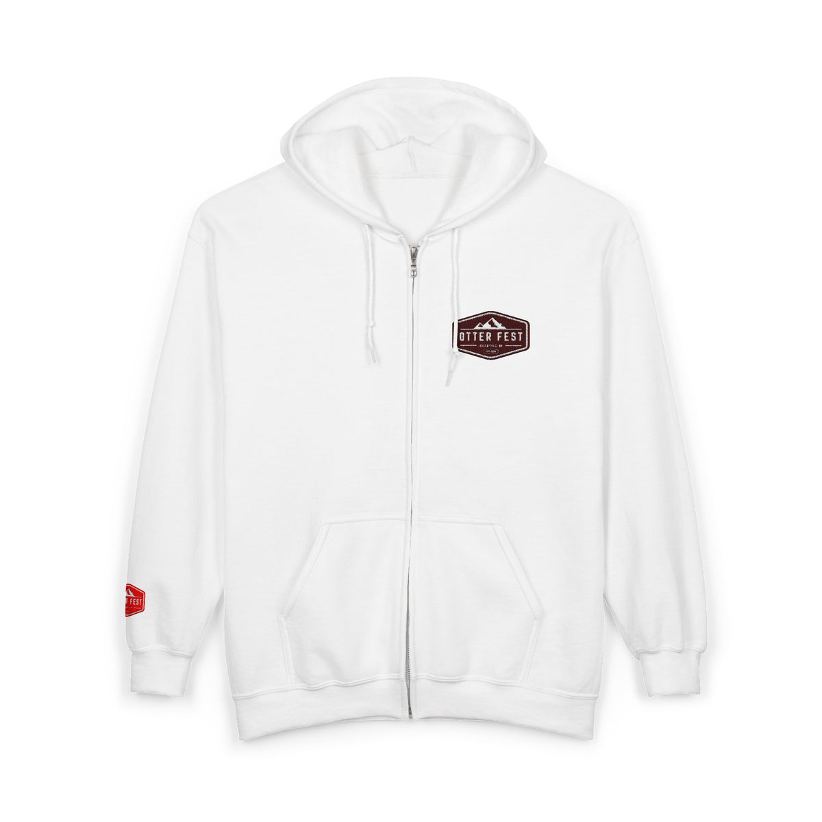 Otter Fest Shield Logo Zip Hoodie | White Full-Zip Sweatshirt