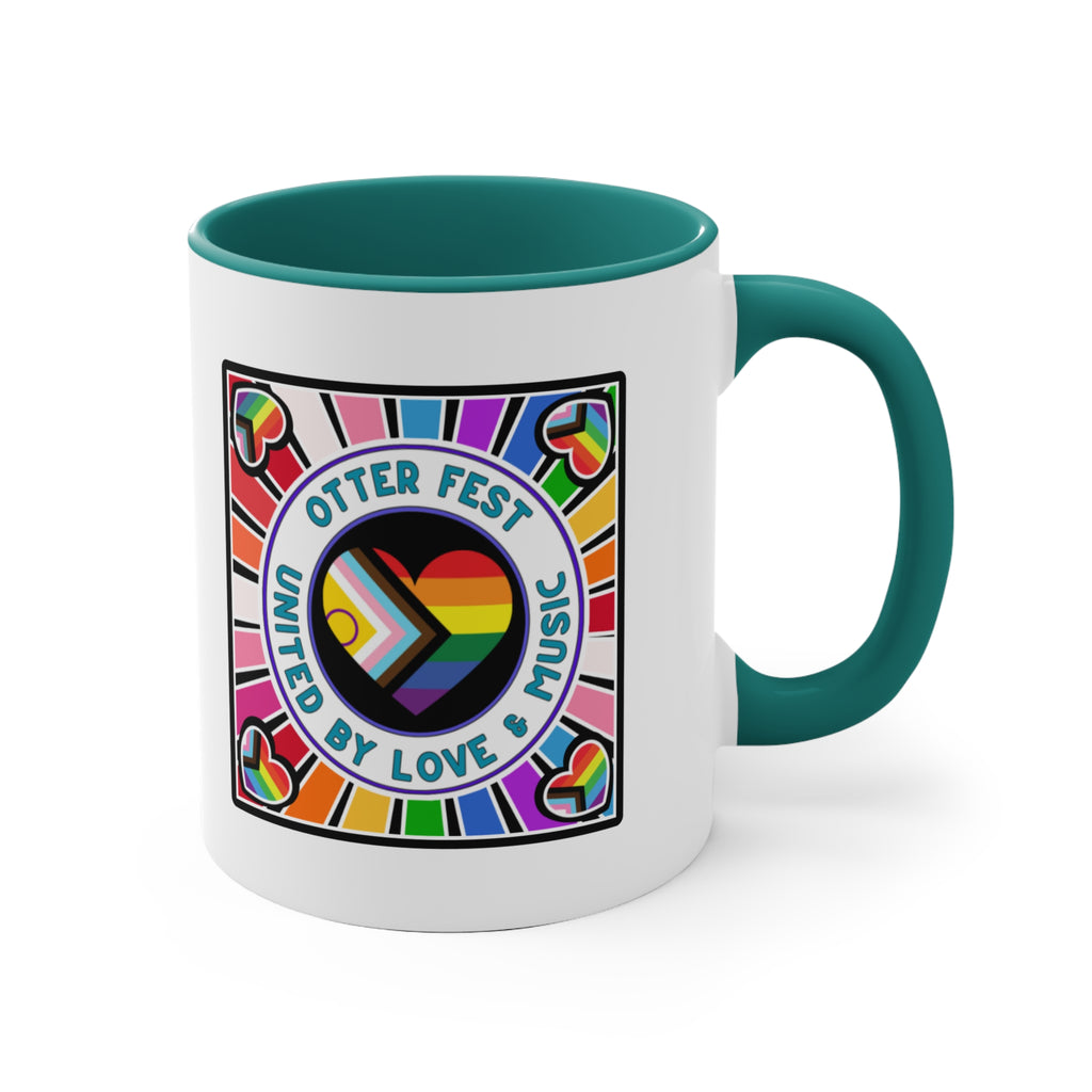Otter Fest Pride Heart mug | United by Love & Music, Rainbow Accent Mug