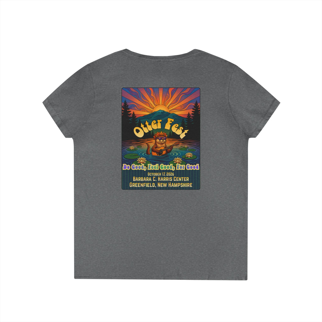 Otter Fest graphic V-Neck T-Shirt | Otter Illustration, Sunset Lake Scene