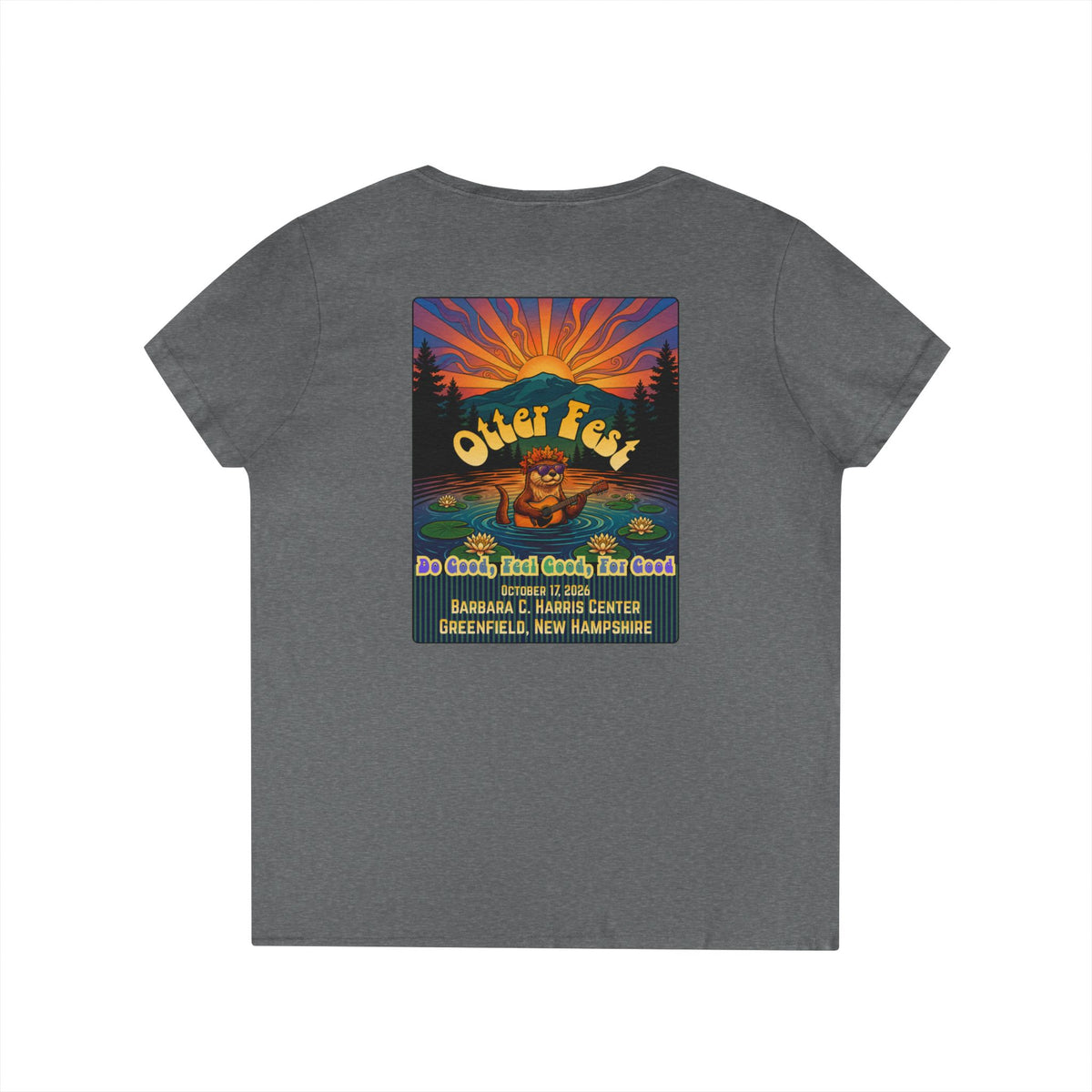 Otter Fest graphic V-Neck T-Shirt | Otter Illustration, Sunset Lake Scene