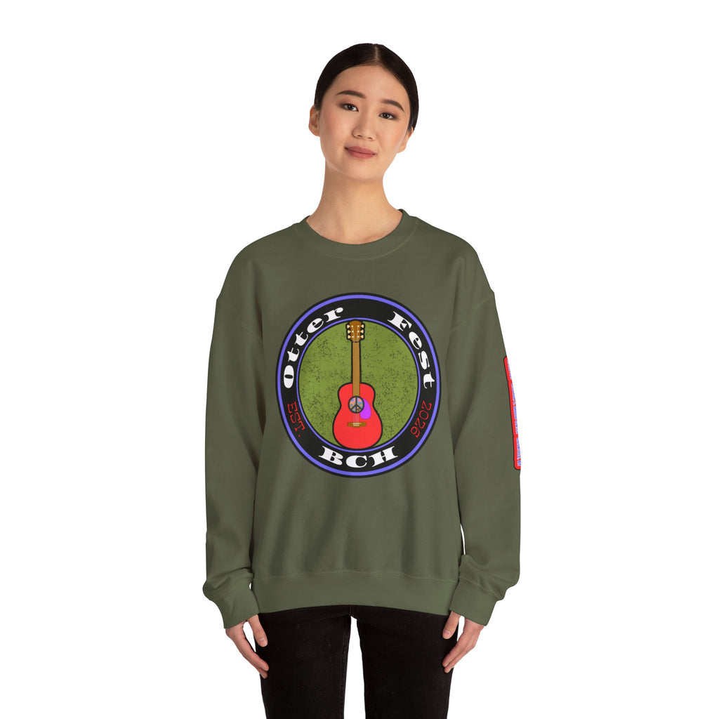 Acoustic Guitar Circle Logo Sweatshirt | Retro Folk Music Graphic