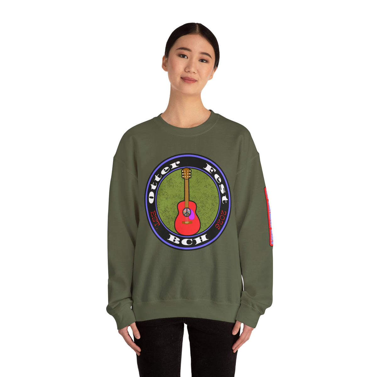 Acoustic Guitar Circle Logo Sweatshirt | Retro Folk Music Graphic