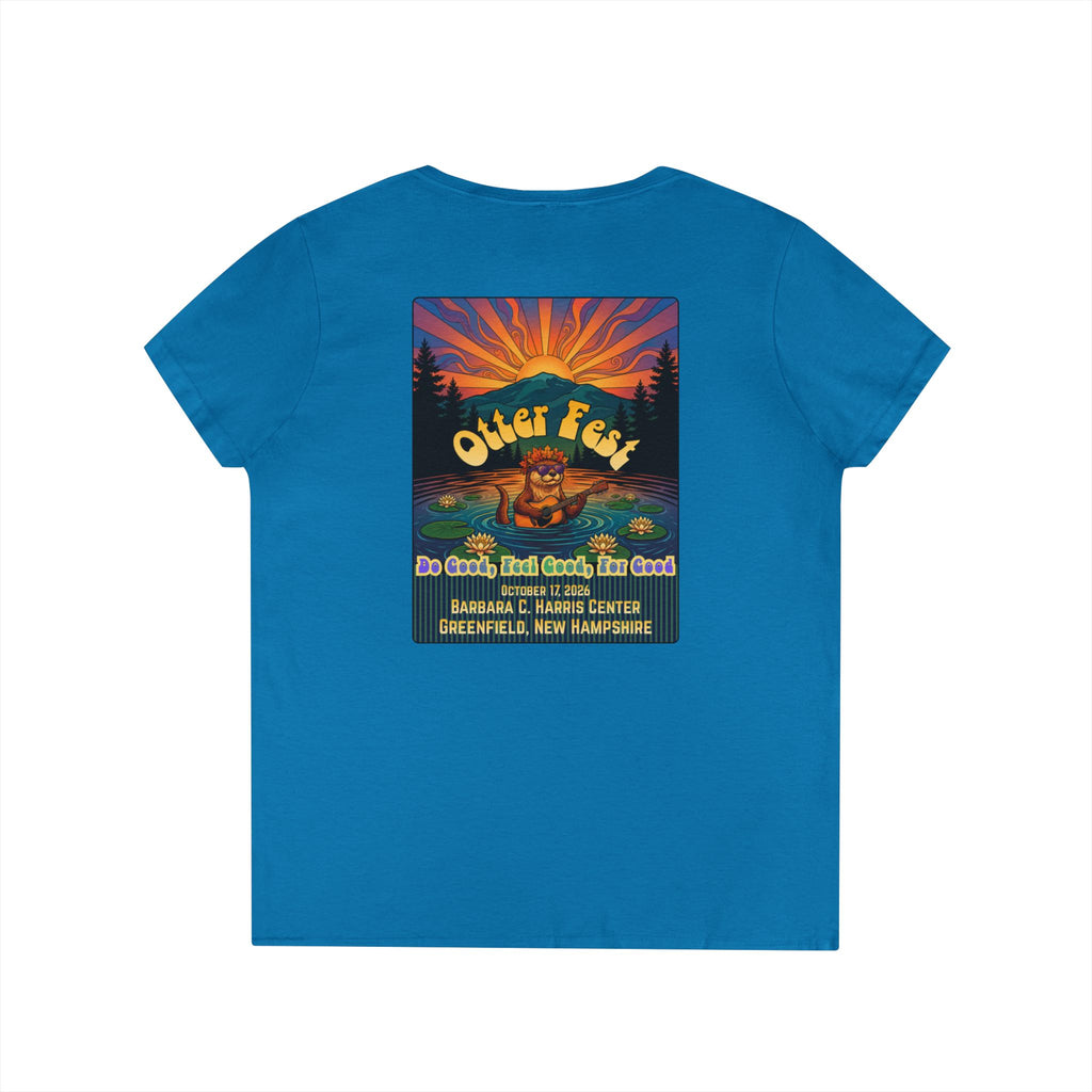 Otter Fest graphic V-Neck T-Shirt | Otter Illustration, Sunset Lake Scene
