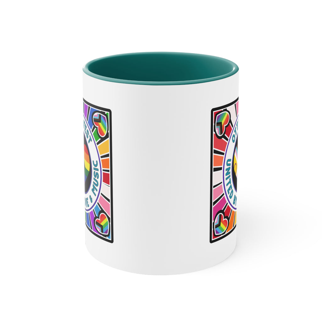 Otter Fest Pride Heart mug | United by Love & Music, Rainbow Accent Mug