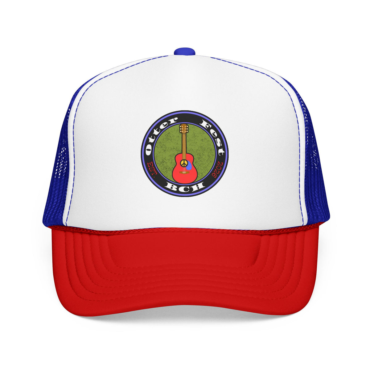 Otter Fest Retro Peace Sign/ Acoustic Guitar Patch Foam Trucker Hat |