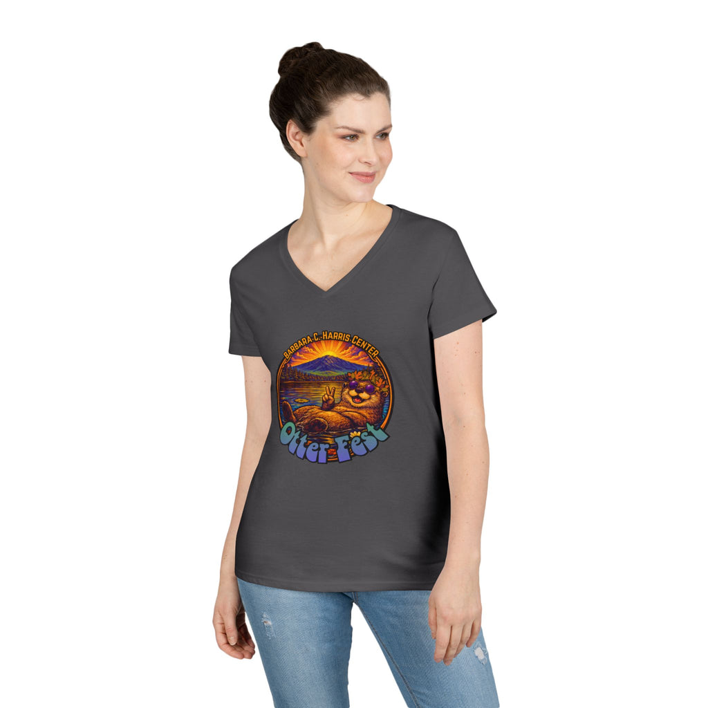 Otter Fest graphic V-Neck T-Shirt | Otter Illustration, Sunset Lake Scene