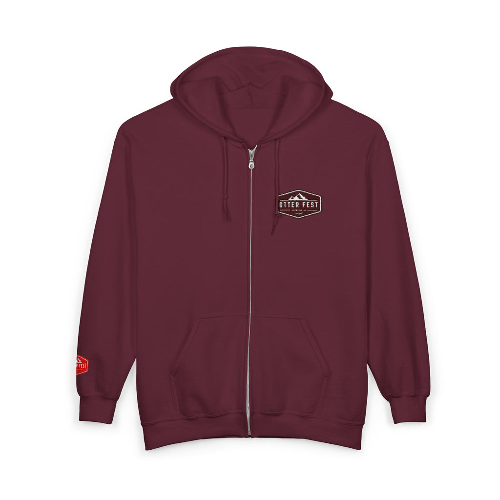 Otter Fest Shield Logo Zip Hoodie | White Full-Zip Sweatshirt