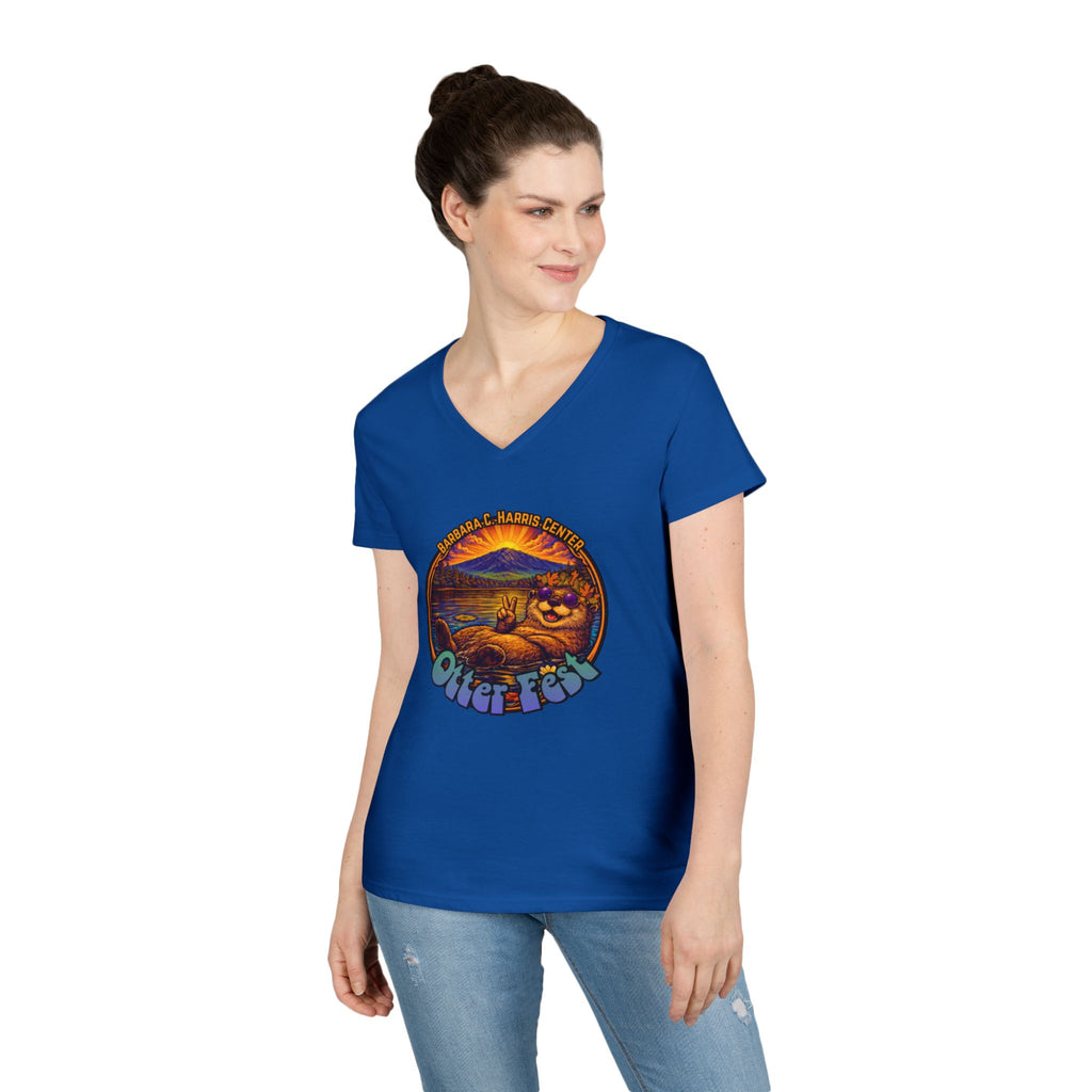Otter Fest graphic V-Neck T-Shirt | Otter Illustration, Sunset Lake Scene