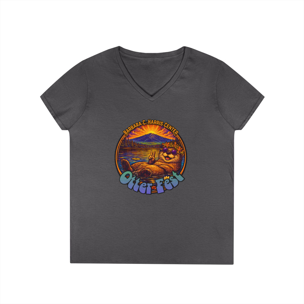 Otter Fest graphic V-Neck T-Shirt | Otter Illustration, Sunset Lake Scene