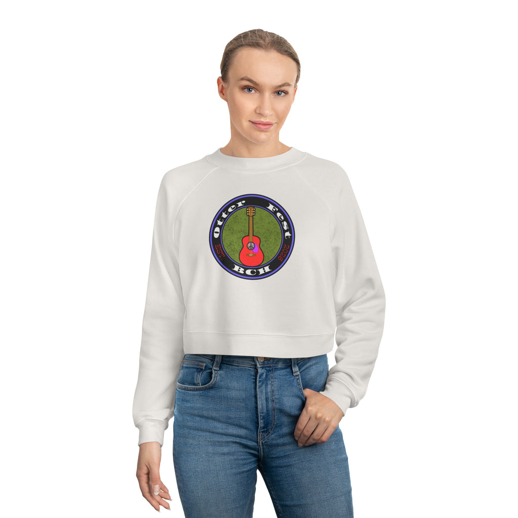 Otter Fest Acoustic Guitar Rose Patch circle design Cropped Pullover | Guitar music motif