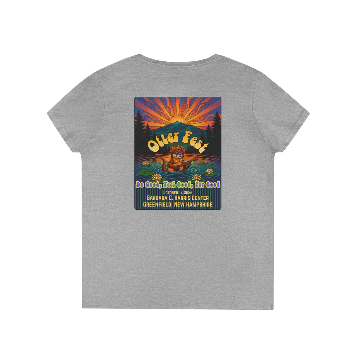 Otter Fest graphic V-Neck T-Shirt | Otter Illustration, Sunset Lake Scene