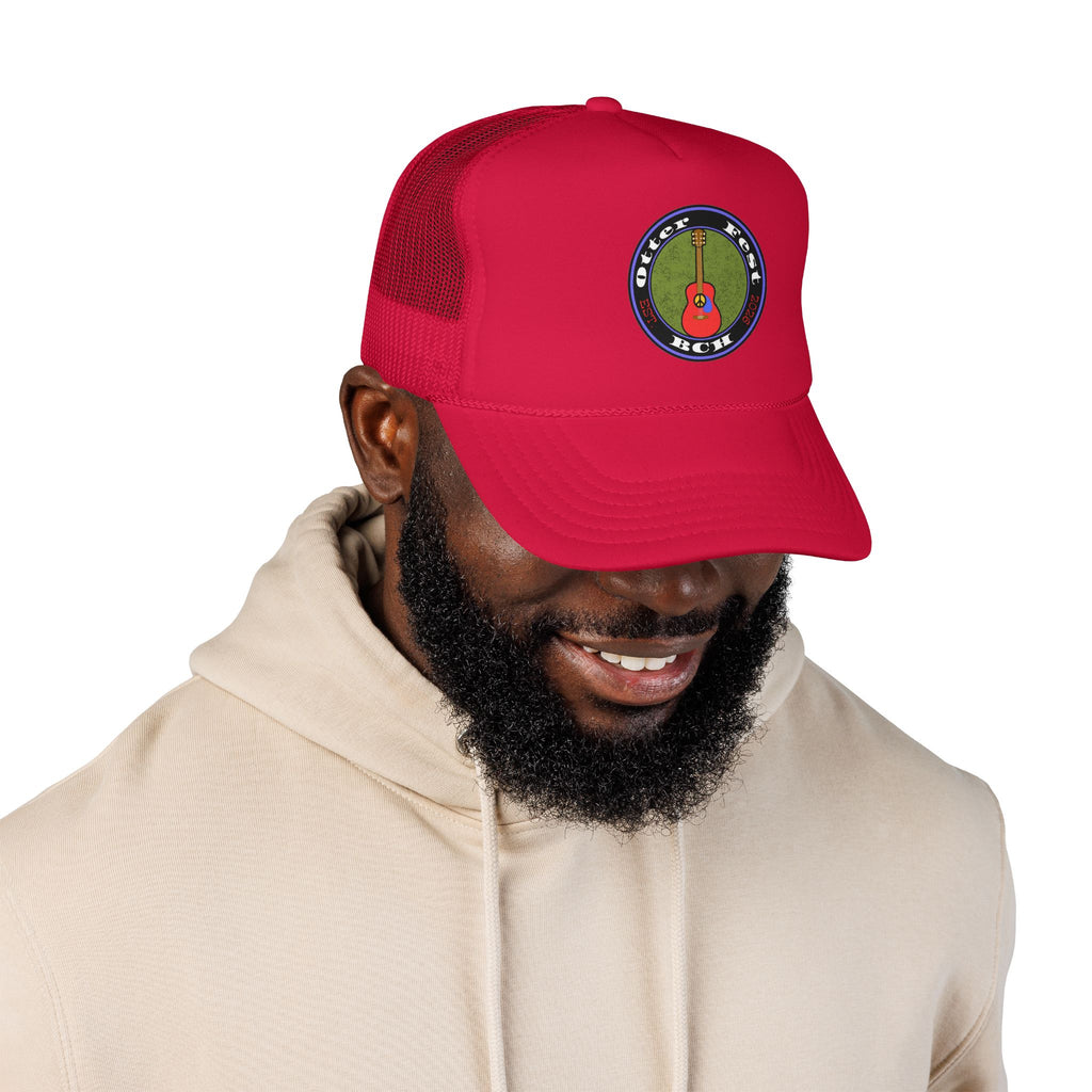 Otter Fest Retro Peace Sign/ Acoustic Guitar Patch Foam Trucker Hat |