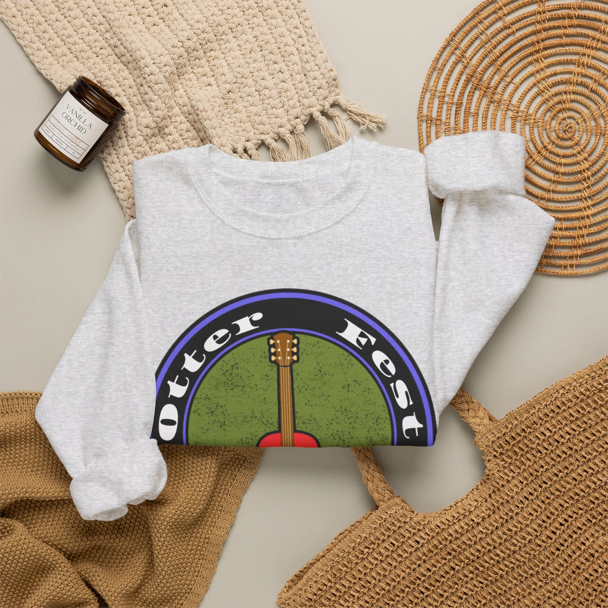 Acoustic Guitar Circle Logo Sweatshirt | Retro Folk Music Graphic