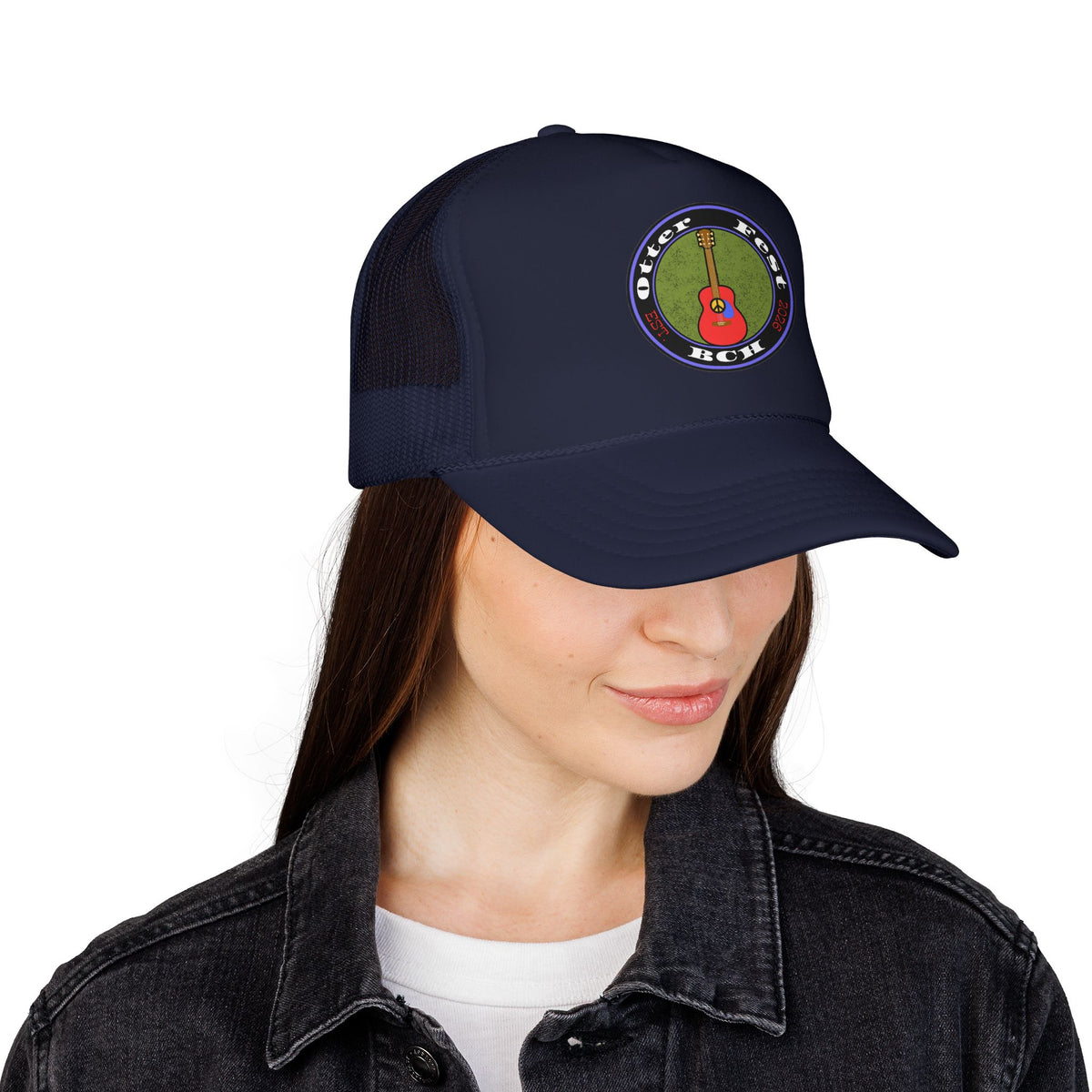 Otter Fest Retro Peace Sign/ Acoustic Guitar Patch Foam Trucker Hat |