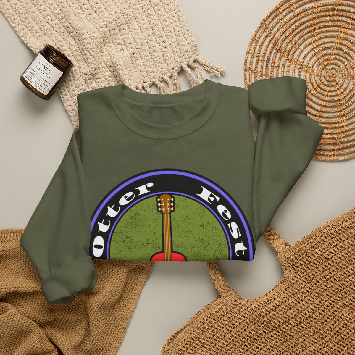 Acoustic Guitar Circle Logo Sweatshirt | Retro Folk Music Graphic