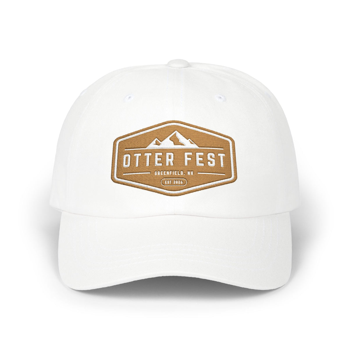 Otter Fest  Golden Mountain Badge Classic Dad Cap | outdoor logo hat