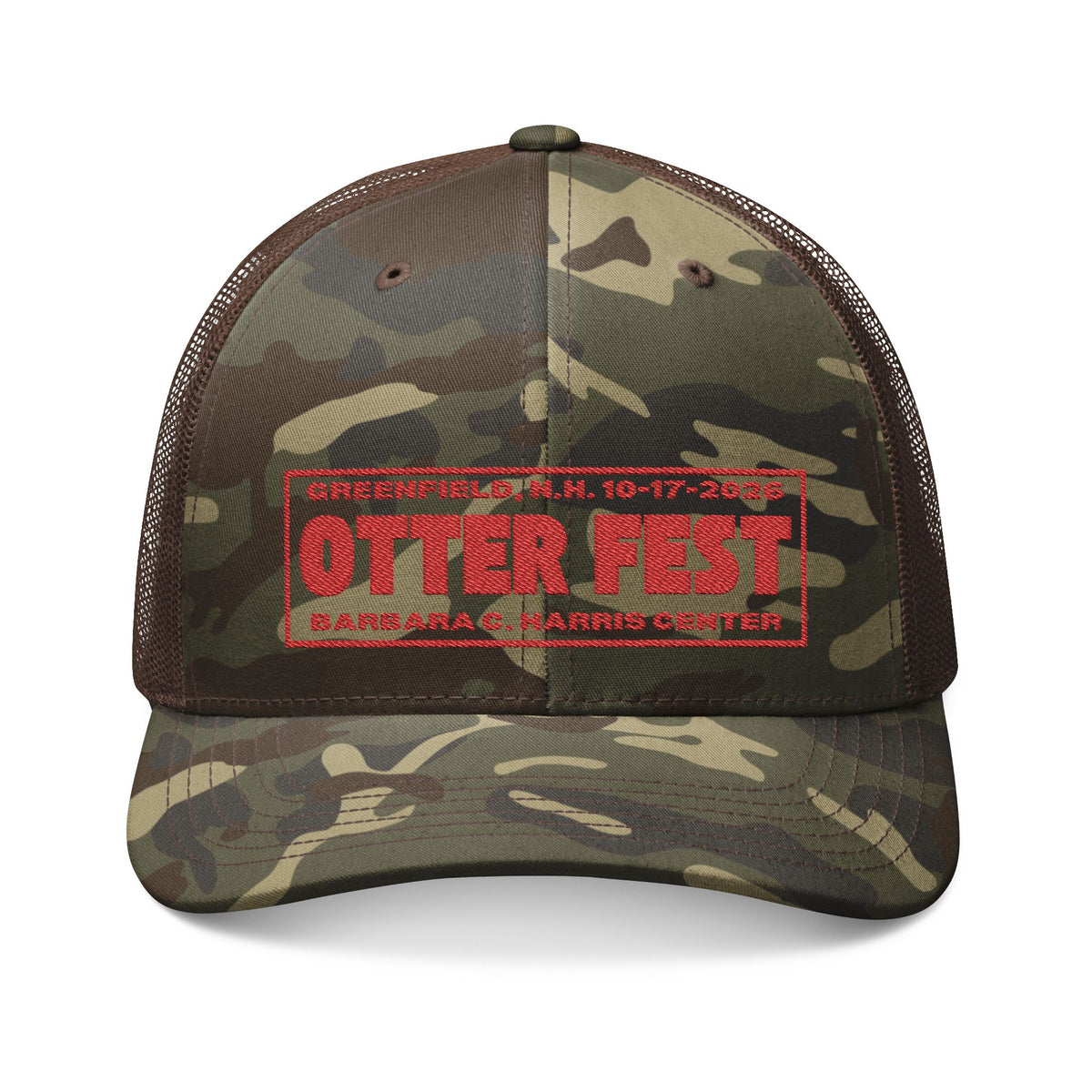 Otter Fest Red Stamp Camouflage Trucker Hat | Embroidered Mesh Cap