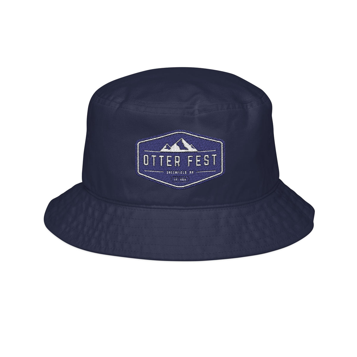 Otter Fest Navy badge Bucket Hat | embroidered mountain logo, navy or white