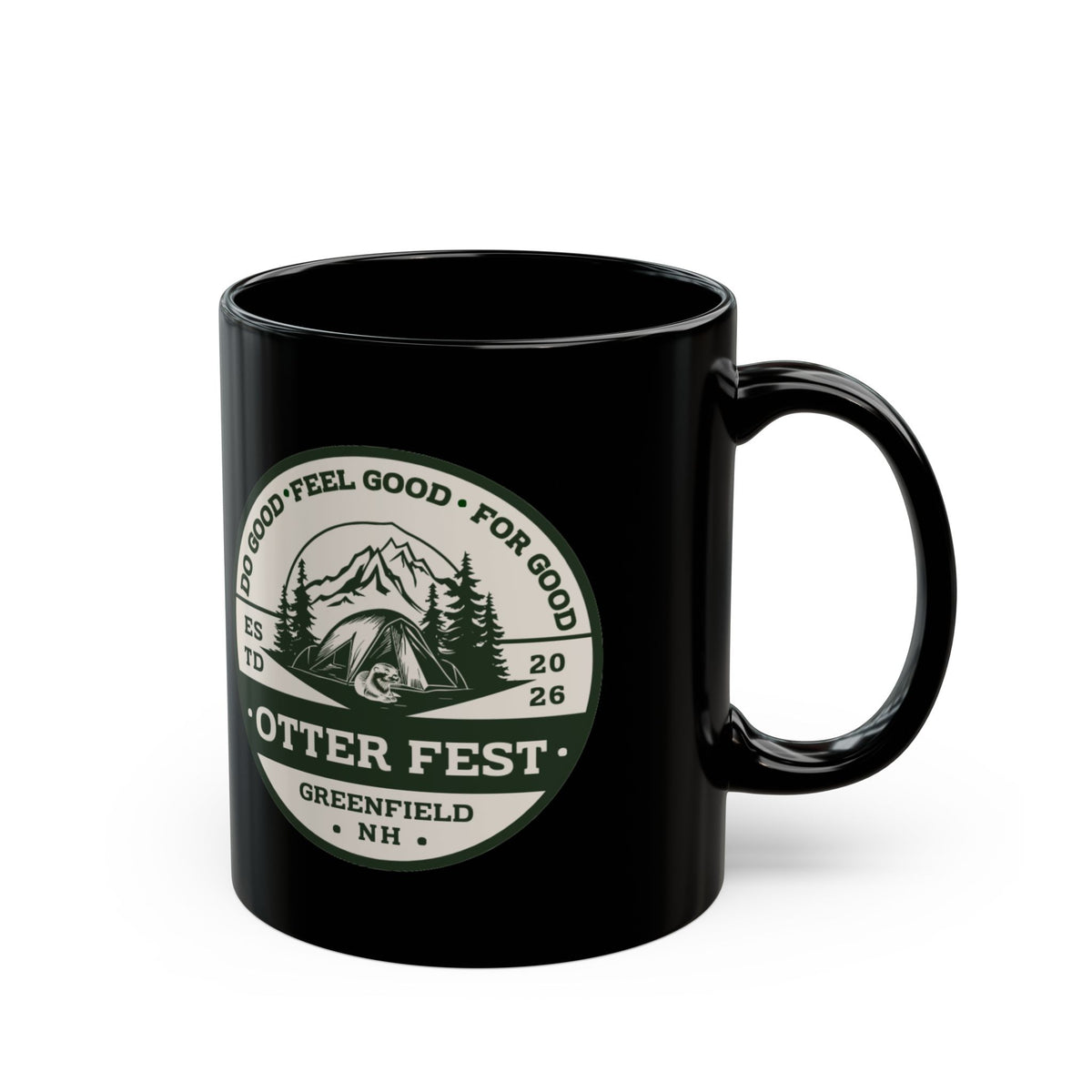 Otter Fest Badge Black Mug | 11oz 15oz, Outdoor Camping Logo