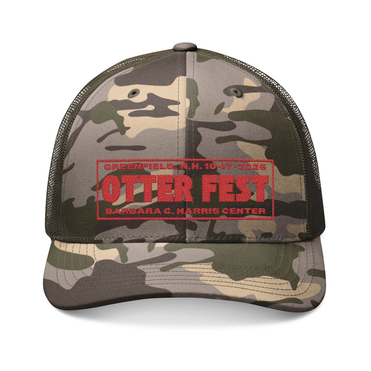Otter Fest Red Stamp Camouflage Trucker Hat | Embroidered Mesh Cap