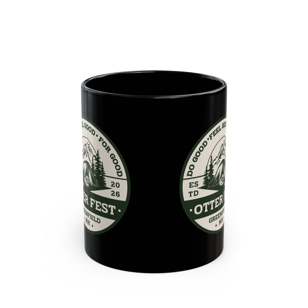 Otter Fest Badge Black Mug | 11oz 15oz, Outdoor Camping Logo