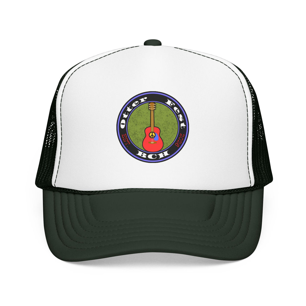 Otter Fest Retro Peace Sign/ Acoustic Guitar Patch Foam Trucker Hat |