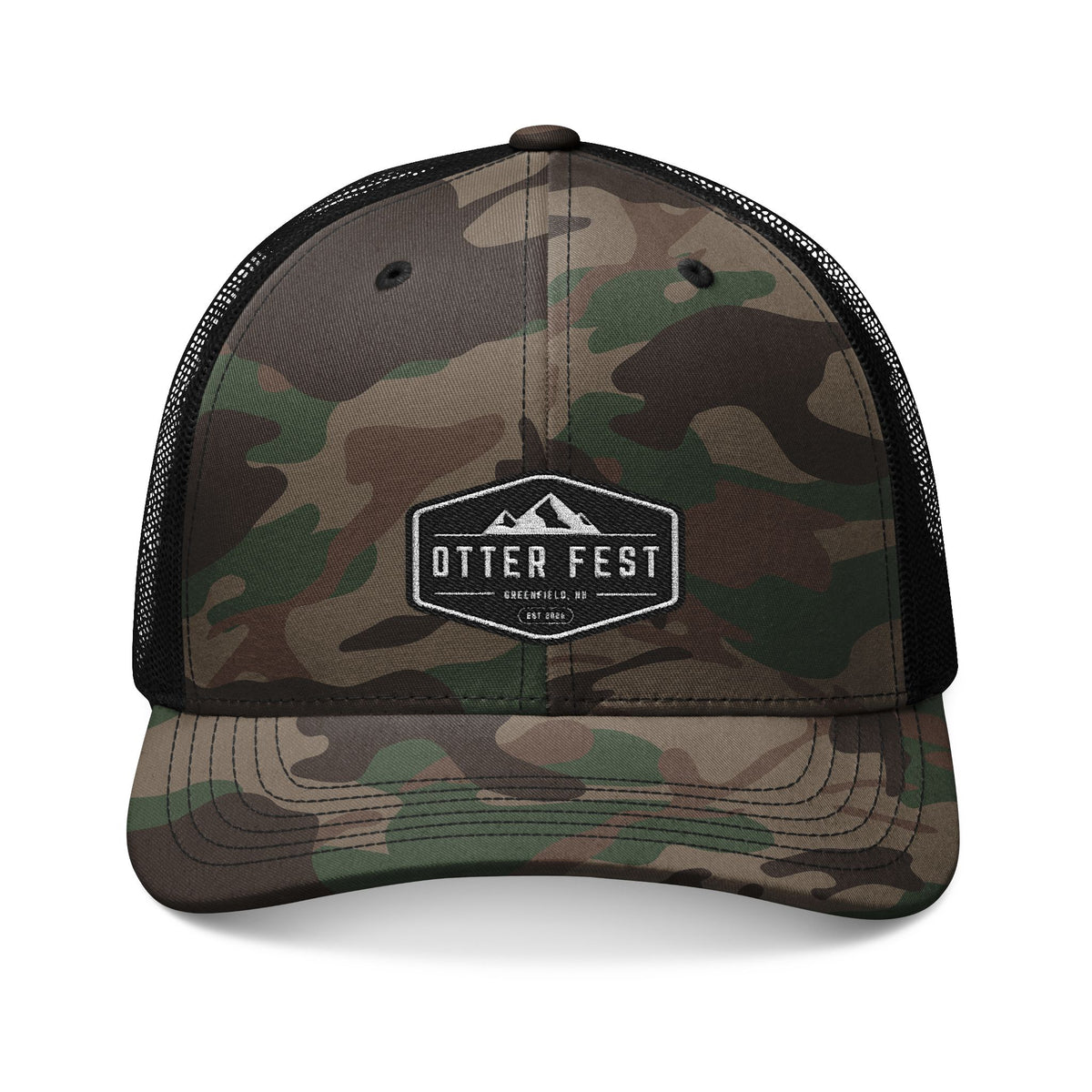 Otter Fest patch camo Trucker Hat | Embroidered outdoor logo cap