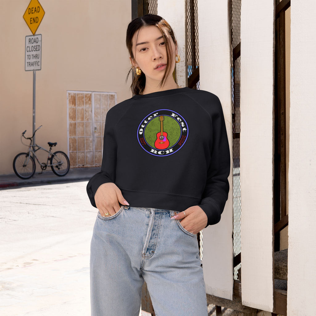 Otter Fest Acoustic Guitar Rose Patch circle design Cropped Pullover | Guitar music motif