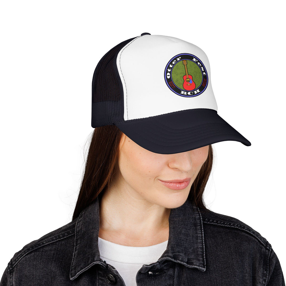 Otter Fest Retro Peace Sign/ Acoustic Guitar Patch Foam Trucker Hat |